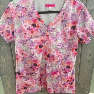 Betsey Johnson Scrub Top Pink and Purple Cats 🐱 size M